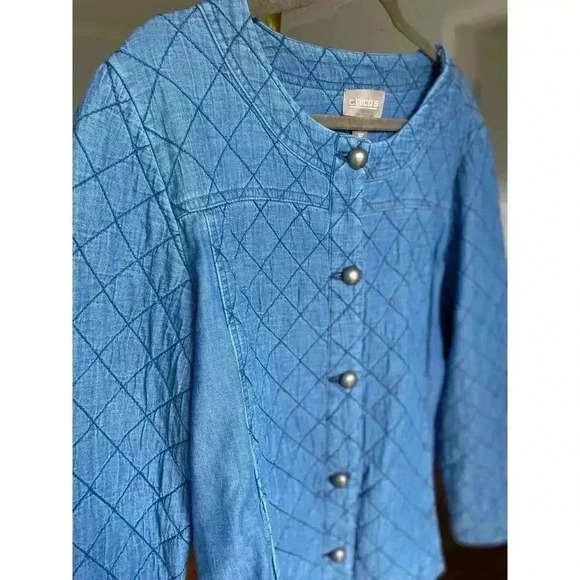 Chicos Quilted Denim Jacket Button Up Cottagecore Cozy Gorpcore Granola Fall Y2K - Picture 6 of 11